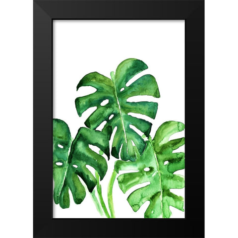 Monstera leaves in loose watercolor Black Modern Wood Framed Art Print by Laiz Blursbyai, Rosana