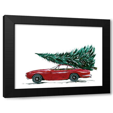 Eighties car carrying a Christmas tree Black Modern Wood Framed Art Print by Laiz Blursbyai, Rosana