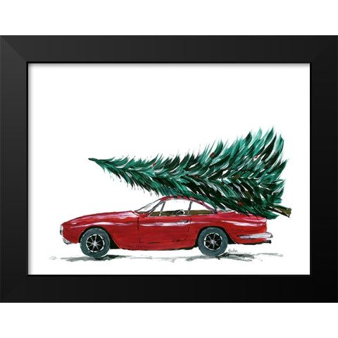 Eighties car carrying a Christmas tree Black Modern Wood Framed Art Print by Laiz Blursbyai, Rosana