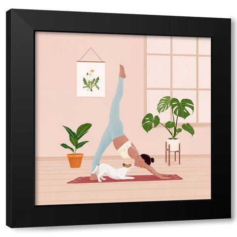Downward Dog Black Modern Wood Framed Art Print with Double Matting by Holikova, Petra