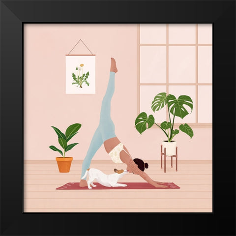 Downward Dog Black Modern Wood Framed Art Print by Holikova, Petra