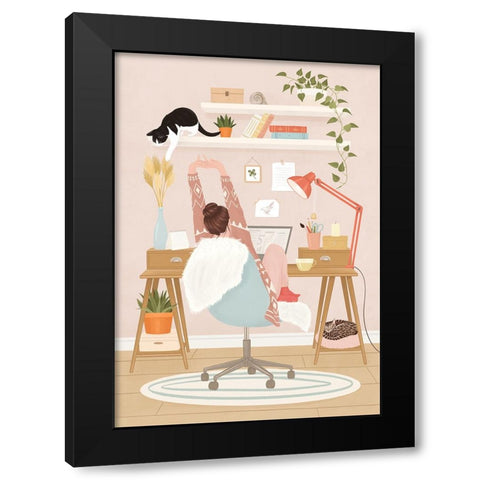 Home office Black Modern Wood Framed Art Print by Holikova, Petra