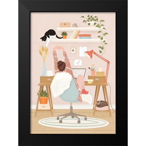 Home office Black Modern Wood Framed Art Print by Holikova, Petra