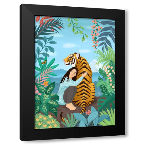 Tiger Black Modern Wood Framed Art Print by Holikova, Petra