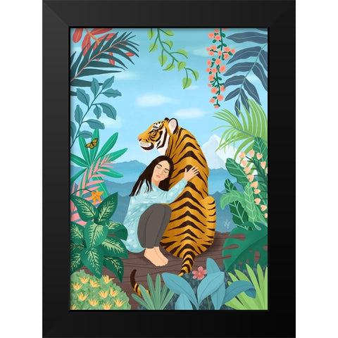 Tiger Black Modern Wood Framed Art Print by Holikova, Petra