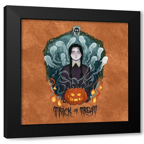 Spooky Trick or Treat Black Modern Wood Framed Art Print with Double Matting by Joseph, Mary