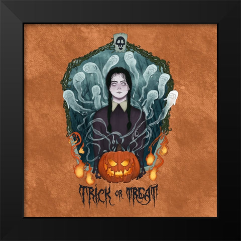 Spooky Trick or Treat Black Modern Wood Framed Art Print by Joseph, Mary