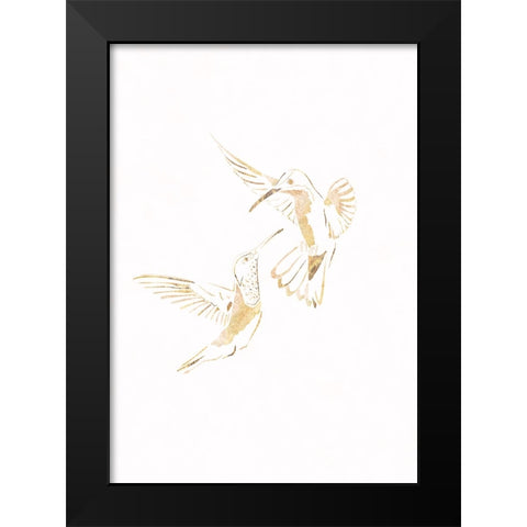 Gold Hummingbird Line art Silhouettes 4 Black Modern Wood Framed Art Print by Manovski, Sarah