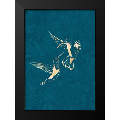Gold Hummingbird Line art Silhouettes 3 Black Modern Wood Framed Art Print by Manovski, Sarah