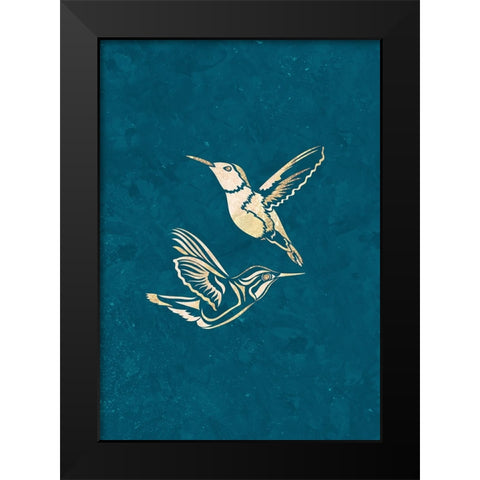Gold Hummingbird Line art Silhouettes 1 Black Modern Wood Framed Art Print by Manovski, Sarah