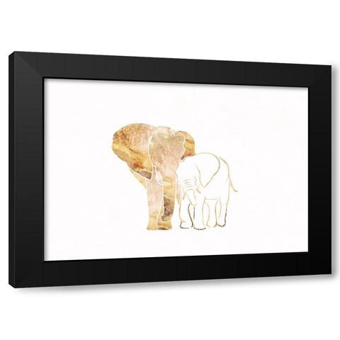 Gold Elephant Line art Silhouettes 4 Black Modern Wood Framed Art Print with Double Matting by Manovski, Sarah
