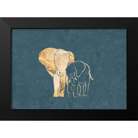 Gold Elephant Line art Silhouettes 2 Black Modern Wood Framed Art Print by Manovski, Sarah