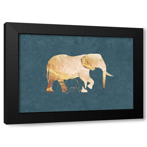 Gold Elephant Line art Silhouettes 2 Black Modern Wood Framed Art Print with Double Matting by Manovski, Sarah