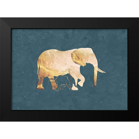 Gold Elephant Line art Silhouettes 2 Black Modern Wood Framed Art Print by Manovski, Sarah