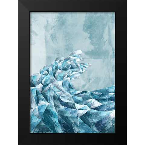 Geometric Metallic Silver Wave Black Modern Wood Framed Art Print by Manovski, Sarah