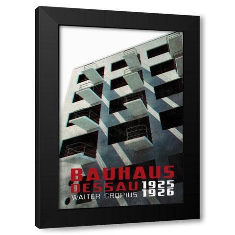 Bauhaus Dessau architecture in vintage magazine style VII Black Modern Wood Framed Art Print with Double Matting by Laiz Blursbyai, Rosana