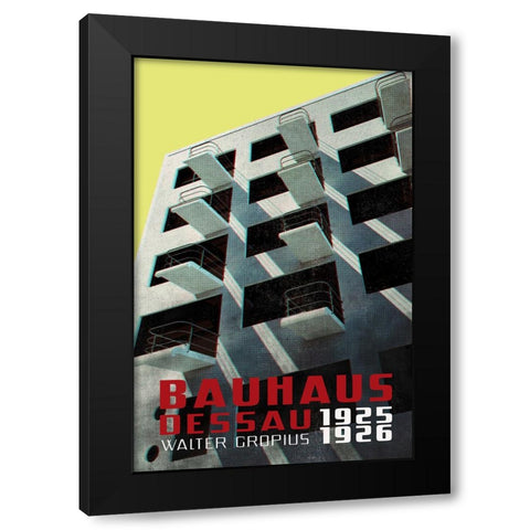 Bauhaus Dessau architecture in vintage magazine style VIII Black Modern Wood Framed Art Print with Double Matting by Laiz Blursbyai, Rosana