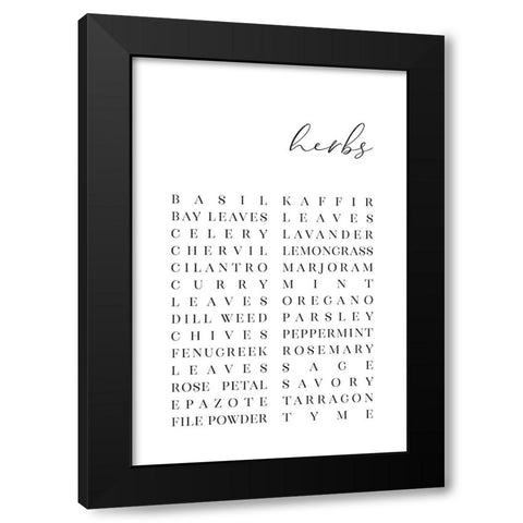 List of herbs Black Modern Wood Framed Art Print by Laiz Blursbyai, Rosana