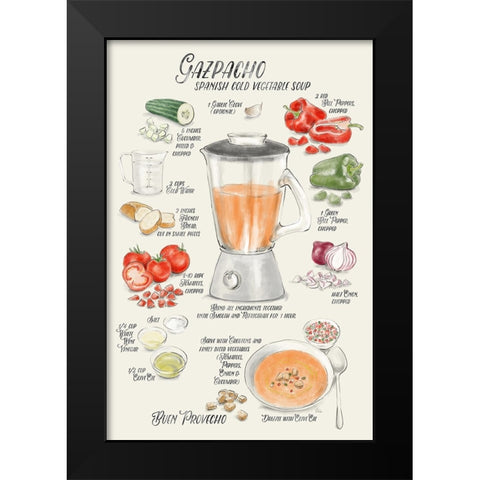 Gazpacho illustrated recipe in English Black Modern Wood Framed Art Print by Laiz Blursbyai, Rosana