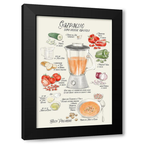 Gazpacho illustrated recipe in Spanish Black Modern Wood Framed Art Print by Laiz Blursbyai, Rosana