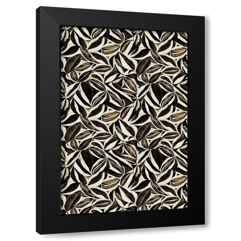 Brown Leafs Pattern Black Modern Wood Framed Art Print with Double Matting by Treechild