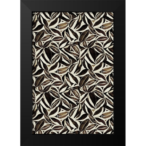 Brown Leafs Pattern Black Modern Wood Framed Art Print by Treechild