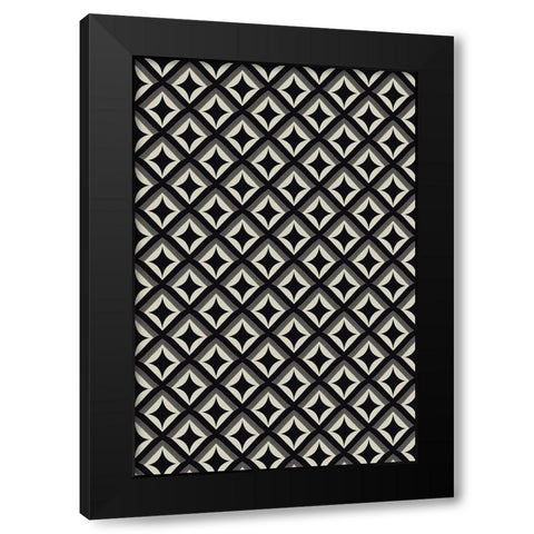 Black And White Tile Pattern Black Modern Wood Framed Art Print with Double Matting by Treechild
