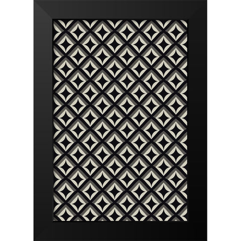 Black And White Tile Pattern Black Modern Wood Framed Art Print by Treechild