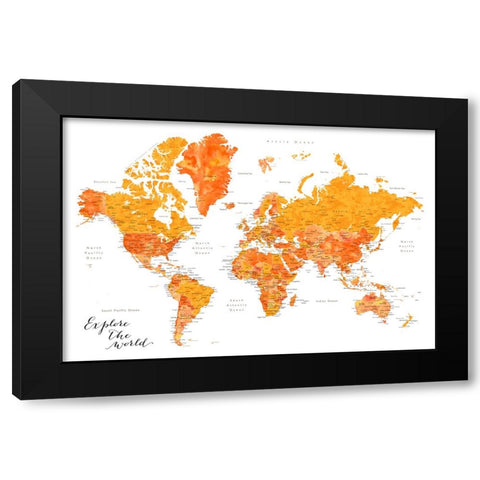 Explore world map with cities - Carlotta Black Modern Wood Framed Art Print with Double Matting by Laiz Blursbyai, Rosana