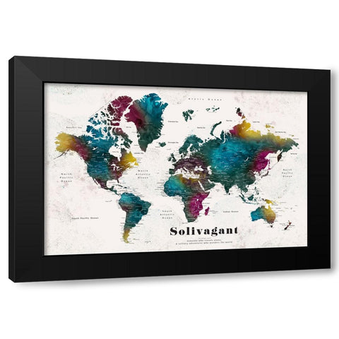 Charleena world map with cities - Solivagant Black Modern Wood Framed Art Print with Double Matting by Laiz Blursbyai, Rosana