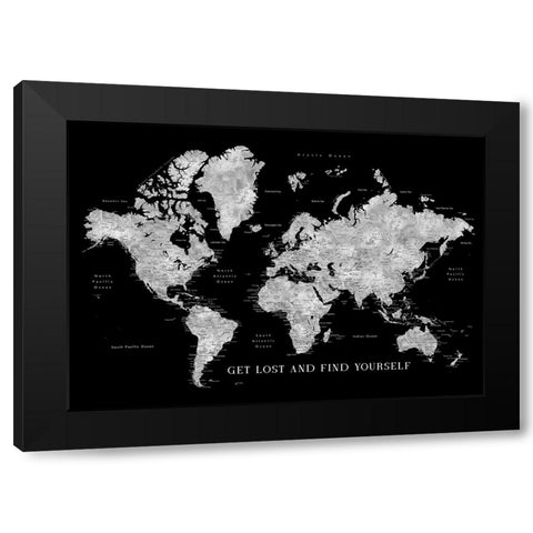 Baibah world map with cities - get lost Black Modern Wood Framed Art Print with Double Matting by Laiz Blursbyai, Rosana