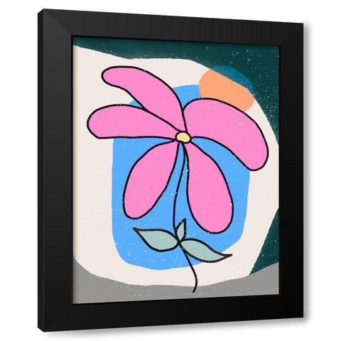 Pink Flower Black Modern Wood Framed Art Print with Double Matting by Demir, Aylin