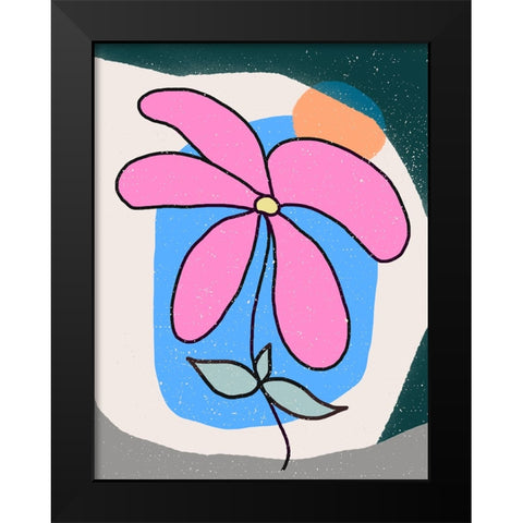 Pink Flower Black Modern Wood Framed Art Print by Demir, Aylin