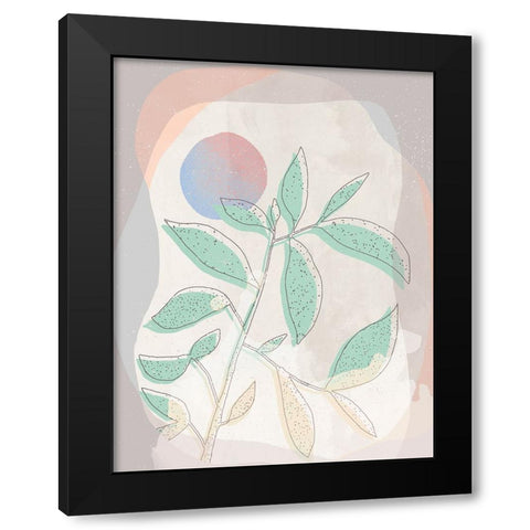 Pastel Leaves Black Modern Wood Framed Art Print by Demir, Aylin