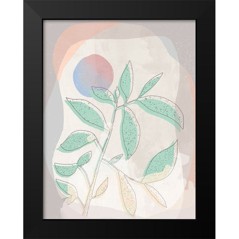 Pastel Leaves Black Modern Wood Framed Art Print by Demir, Aylin
