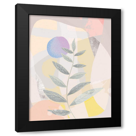 Blue Moon and Leaves Black Modern Wood Framed Art Print with Double Matting by Demir, Aylin