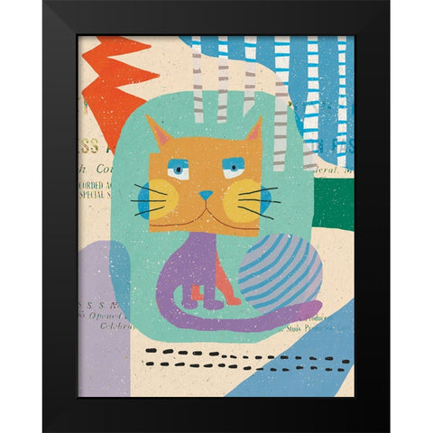 Fat Cheeks Cat Black Modern Wood Framed Art Print by Demir, Aylin