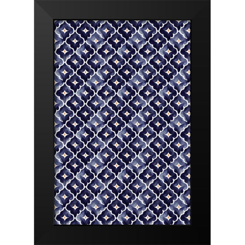 Blue Aquarell Tile Pattern Black Modern Wood Framed Art Print by Treechild