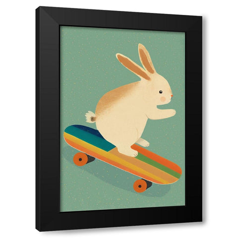 Bunny On Skateboard Black Modern Wood Framed Art Print by Treechild
