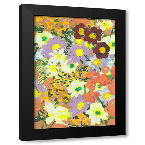 Violet daisies and orange marigold Black Modern Wood Framed Art Print by Zwara, Ania