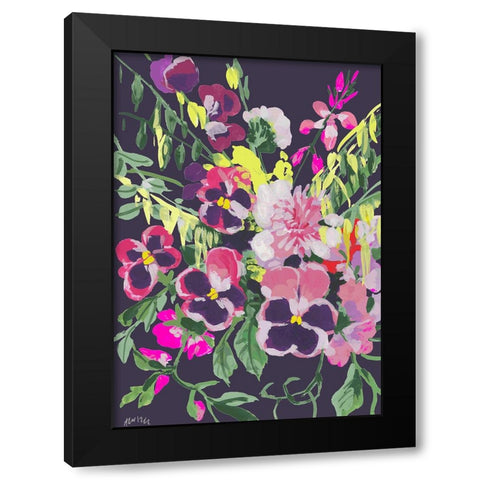 Pink Pansies On Dark Purple Black Modern Wood Framed Art Print with Double Matting by Zwara, Ania