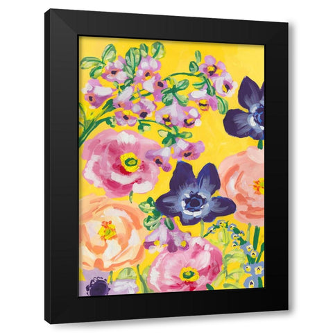 Navy Anemones On Yellow Black Modern Wood Framed Art Print with Double Matting by Zwara, Ania