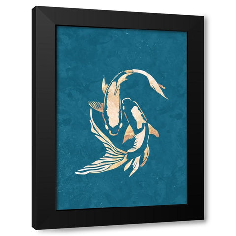 Gold Blue Koi Fish Black Modern Wood Framed Art Print by Manovski, Sarah
