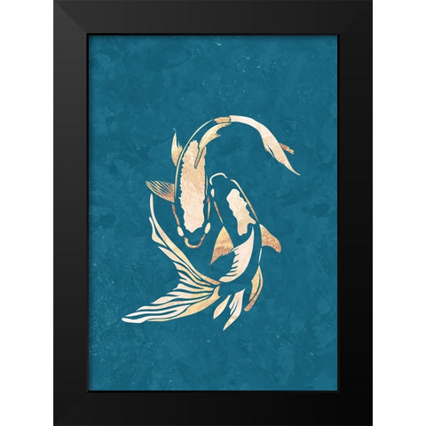Gold Blue Koi Fish Black Modern Wood Framed Art Print by Manovski, Sarah