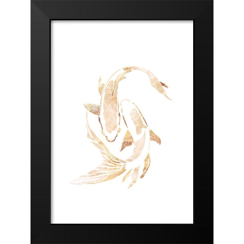 Gold White Japan Koi Fish Black Modern Wood Framed Art Print by Manovski, Sarah