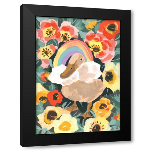 Duck With Rainbow Black Modern Wood Framed Art Print by Zwara, Ania