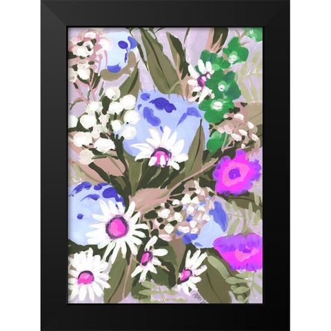 Daisies On Dark Green Grass Black Modern Wood Framed Art Print by Zwara, Ania