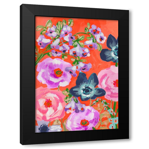 Blue Anemones On Red Black Modern Wood Framed Art Print by Zwara, Ania