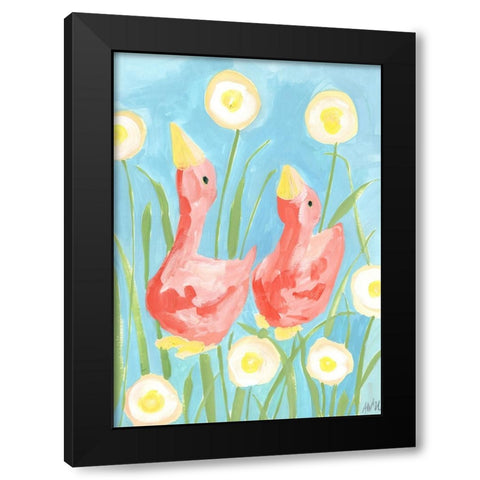 Coral Gees In The Garden Black Modern Wood Framed Art Print by Zwara, Ania