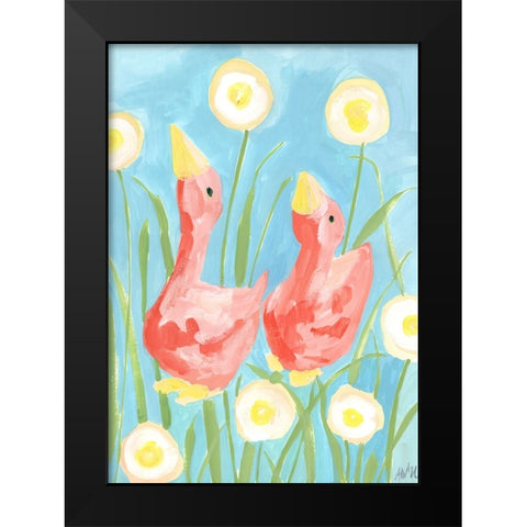 Coral Gees In The Garden Black Modern Wood Framed Art Print by Zwara, Ania